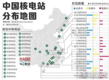 中國核電站分布圖2020,共計11座正在運營中的核電站